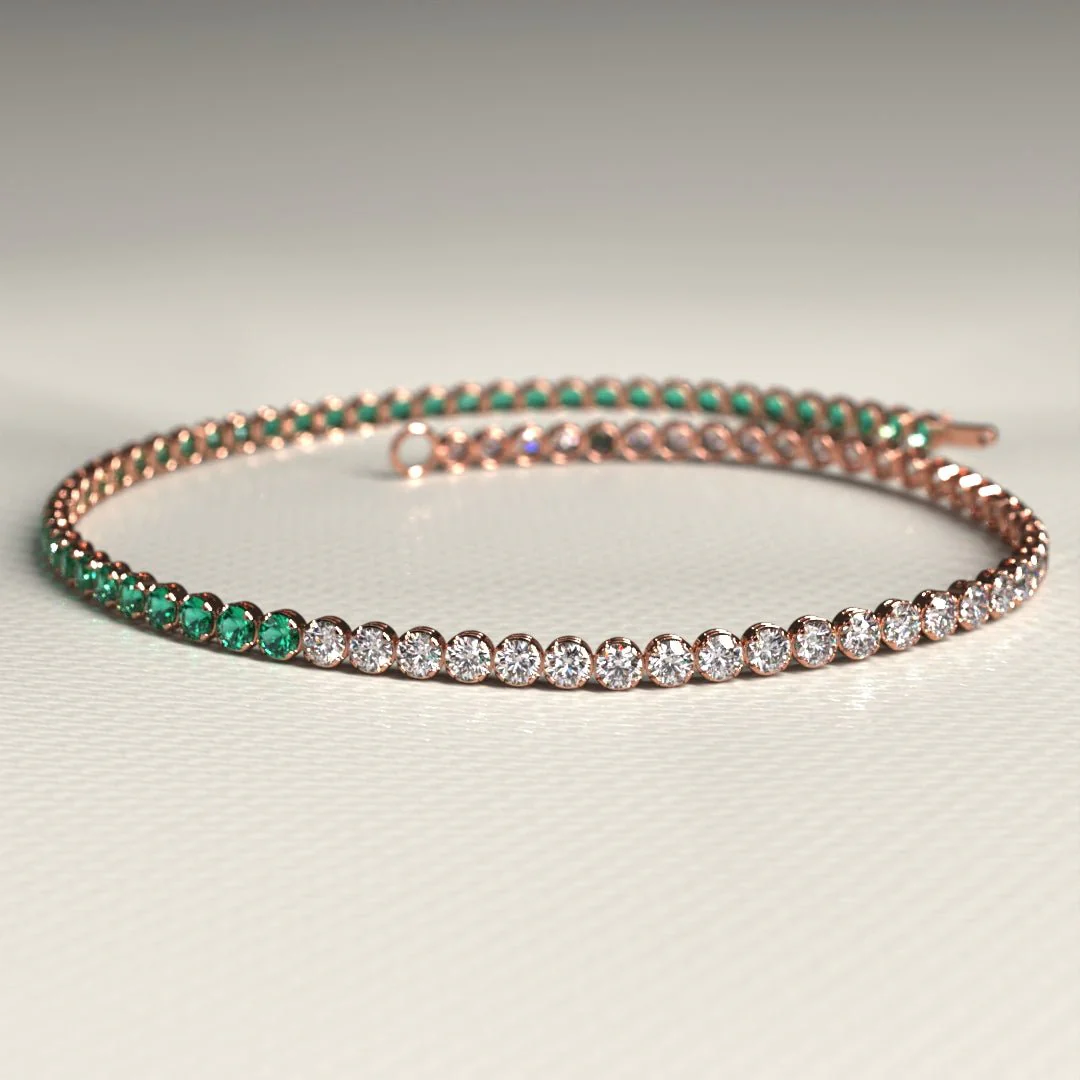 Natural Emerald & Lab Grown Diamond 50-50 Custom Tennis Bracelet in 14K/18K Gold - Image 15