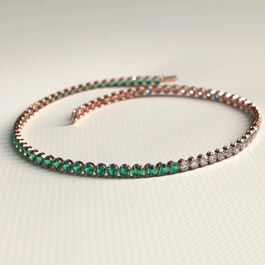 Natural Emerald & Lab Grown Diamond 50-50 Custom Tennis Bracelet in 14K/18K Gold - Image 16