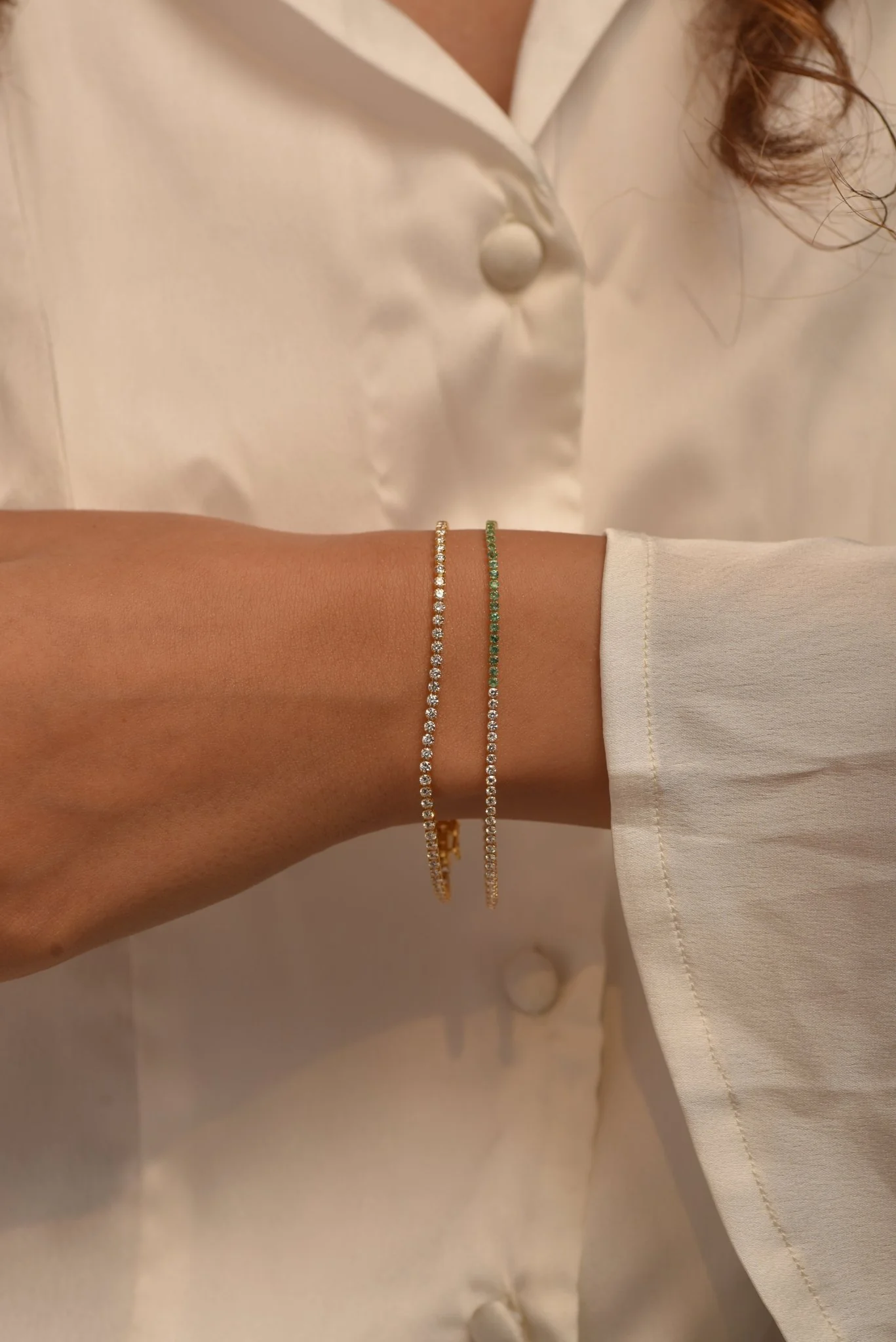 Natural Emerald & Lab Grown Diamond 50-50 Custom Tennis Bracelet in 14K/18K Gold - Image 4