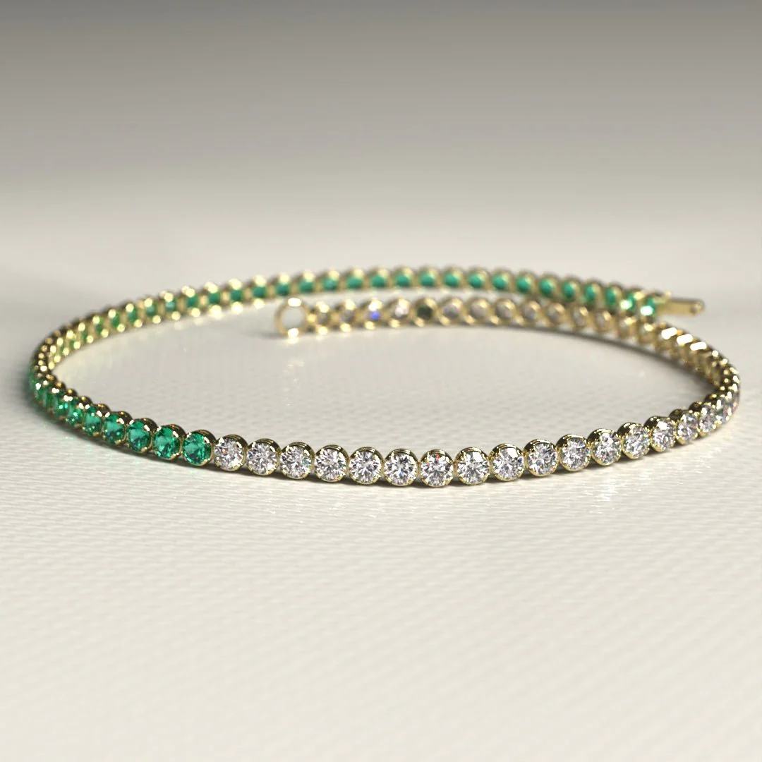 Natural Emerald & Lab Grown Diamond 50-50 Custom Tennis Bracelet in 14K/18K Gold - Image 8