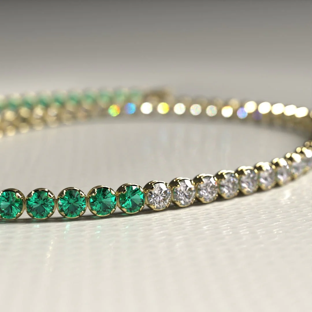 Natural Emerald & Lab Grown Diamond 50-50 Custom Tennis Bracelet in 14K/18K Gold - Image 9