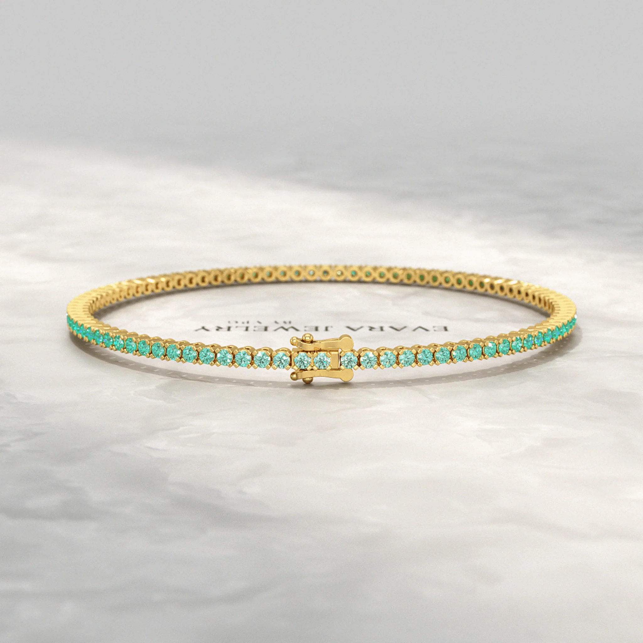 Natural Emerald Ombre 3.12 Carats Tennis Bracelet in 14K/18K Yellow Gold - Image 4