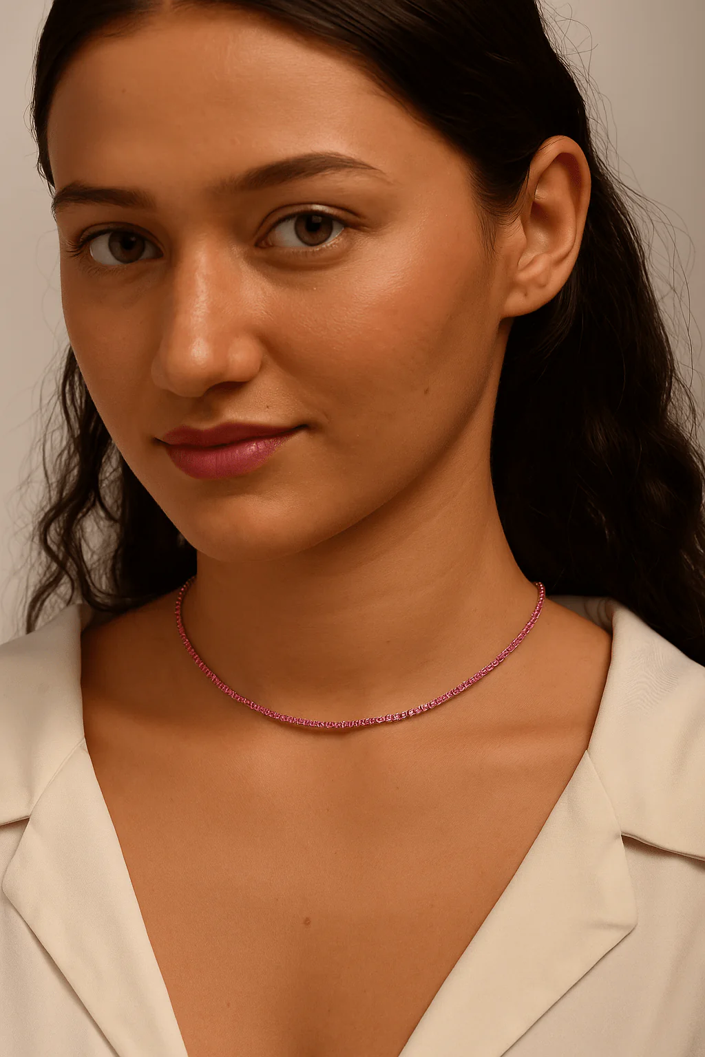 Natural Pink Sapphire Tennis Necklace in 14K/18K Gold - Image 2