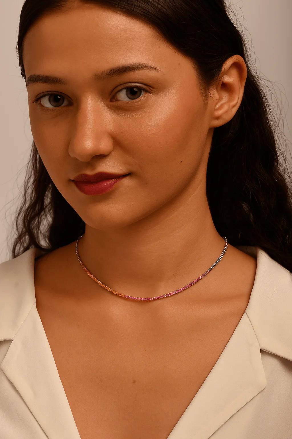 Natural Rainbow Sapphire Tennis Necklace in 14K/18K Solid Gold - Image 2