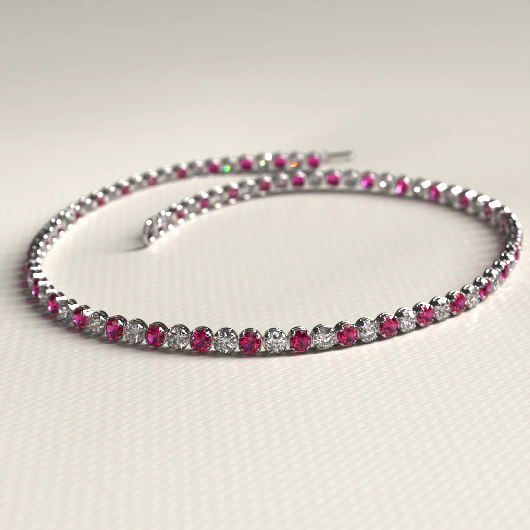 Custom Natural Ruby & Diamond Tennis Bracelet in 14K/18K Gold - Image 10
