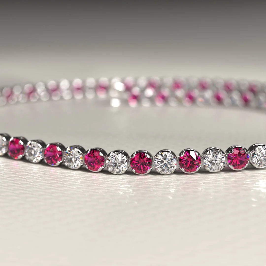 Custom Natural Ruby & Diamond Tennis Bracelet in 14K/18K Gold - Image 11