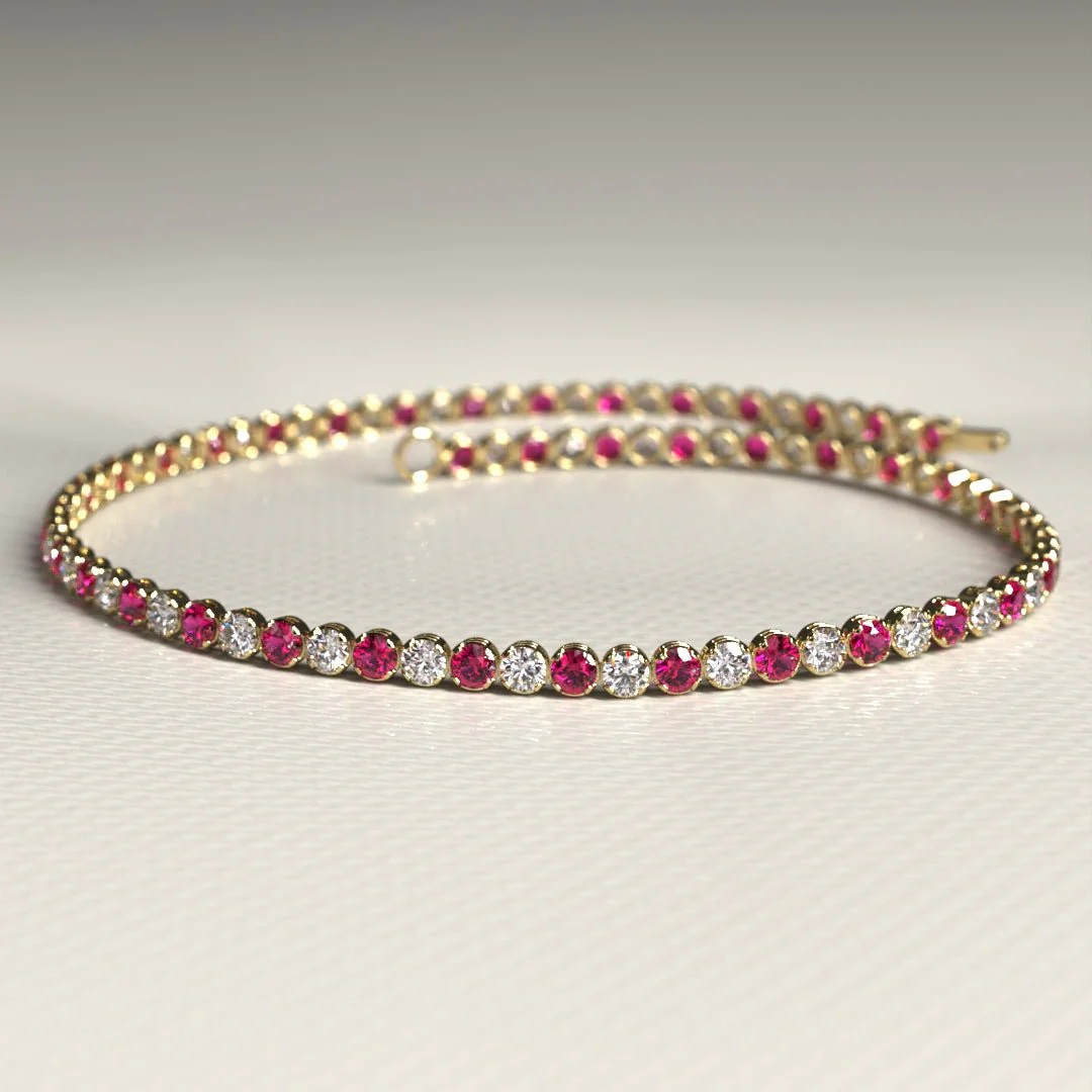 Custom Natural Ruby & Diamond Tennis Bracelet in 14K/18K Gold - Image 12