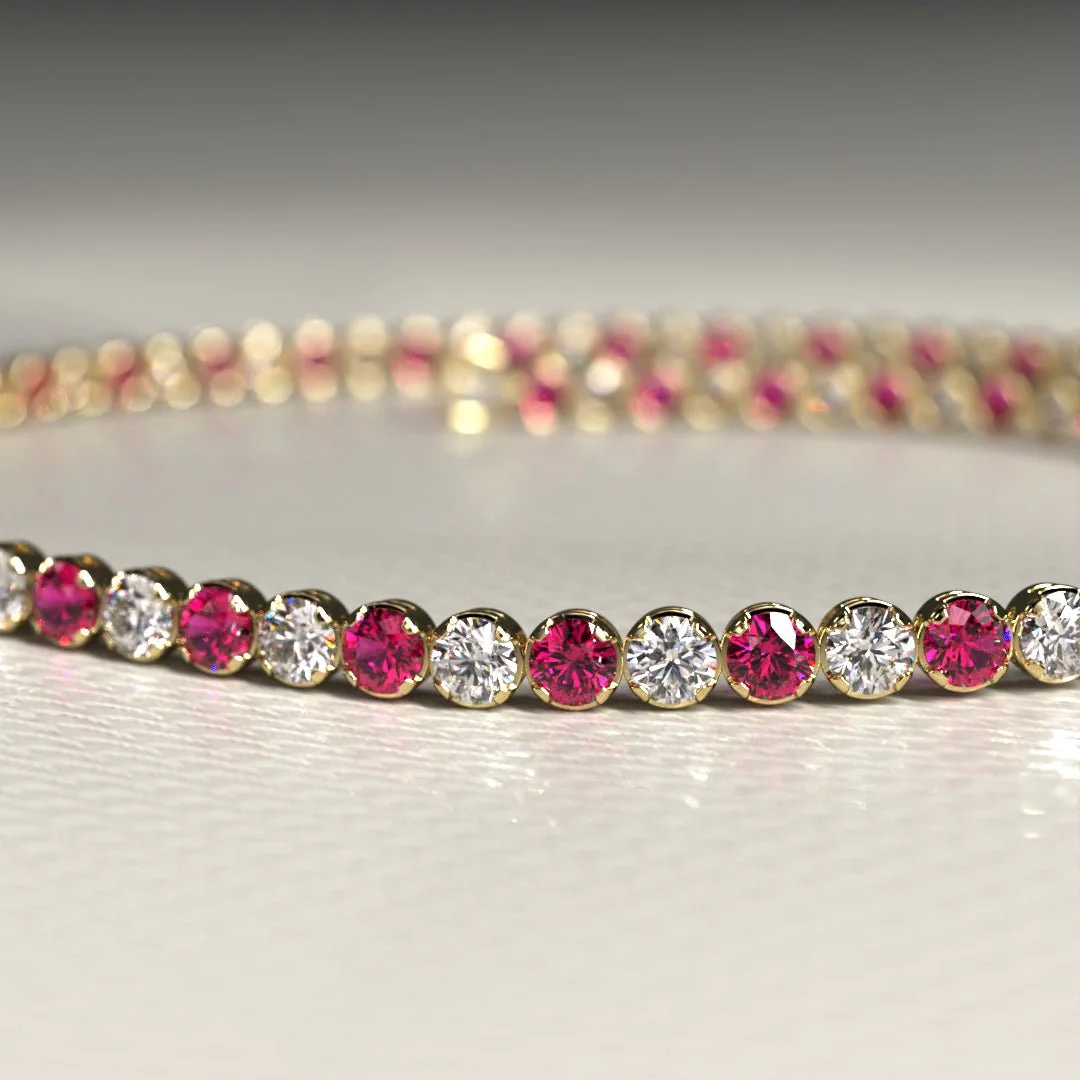 Custom Natural Ruby & Diamond Tennis Bracelet in 14K/18K Gold - Image 13
