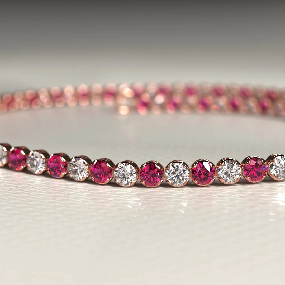 Custom Natural Ruby & Diamond Tennis Bracelet in 14K/18K Gold - Image 15