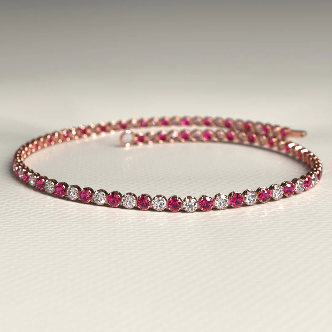 Custom Natural Ruby & Diamond Tennis Bracelet in 14K/18K Gold - Image 16