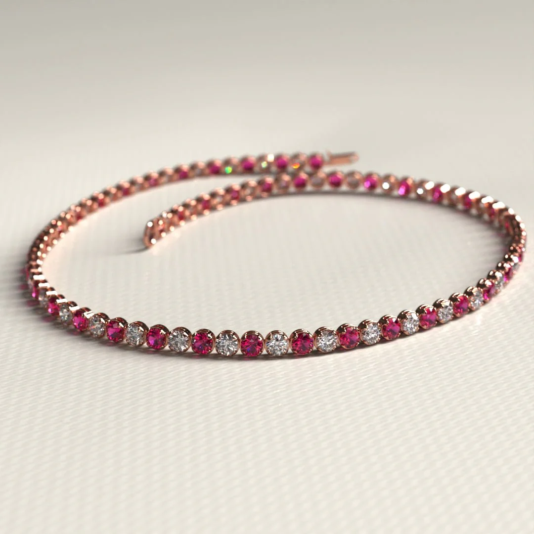 Custom Natural Ruby & Diamond Tennis Bracelet in 14K/18K Gold - Image 17