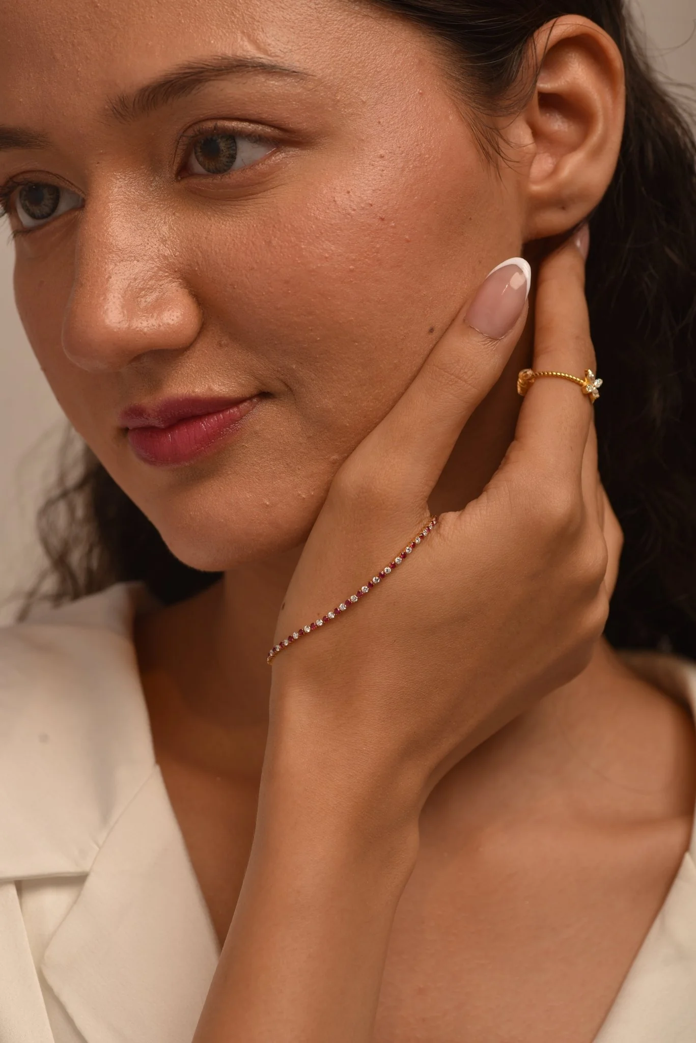 Custom Natural Ruby & Diamond Tennis Bracelet in 14K/18K Gold - Image 3