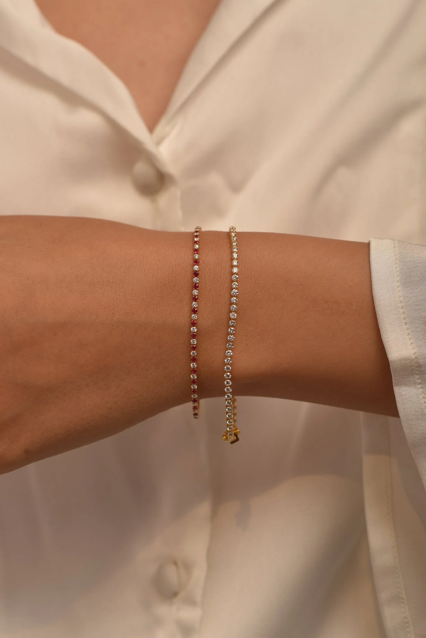 Custom Natural Ruby & Diamond Tennis Bracelet in 14K/18K Gold - Image 5