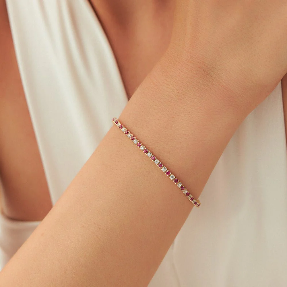 Custom Natural Ruby & Diamond Tennis Bracelet in 14K/18K Gold - Image 6