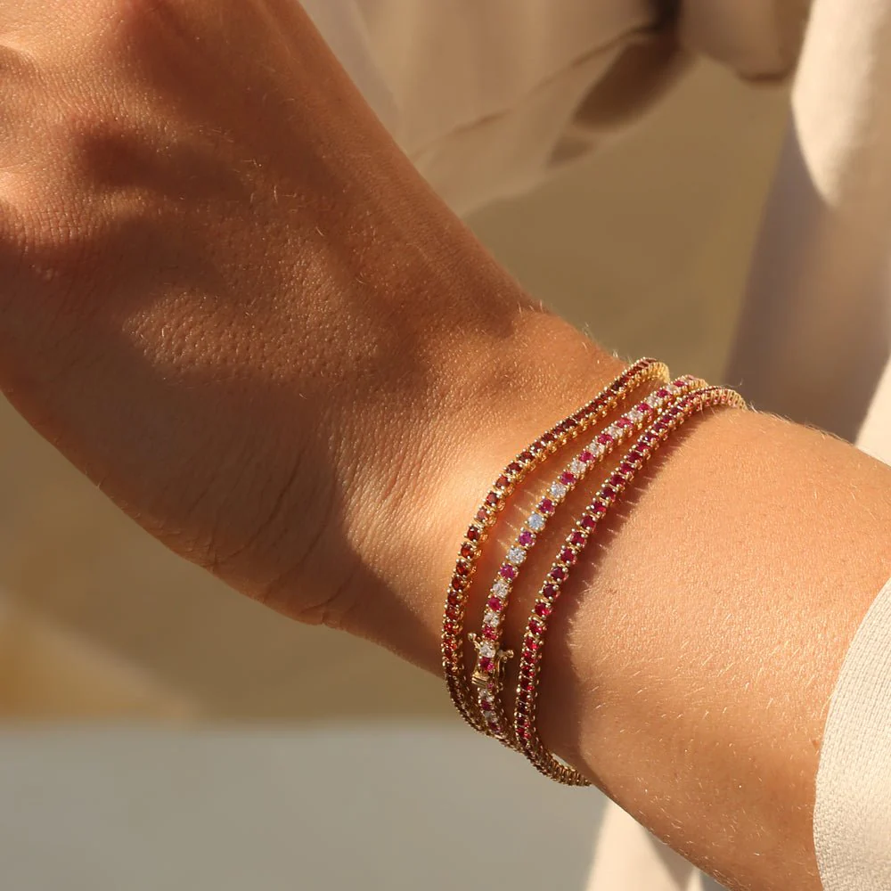 Custom Natural Ruby & Diamond Tennis Bracelet in 14K/18K Gold - Image 7