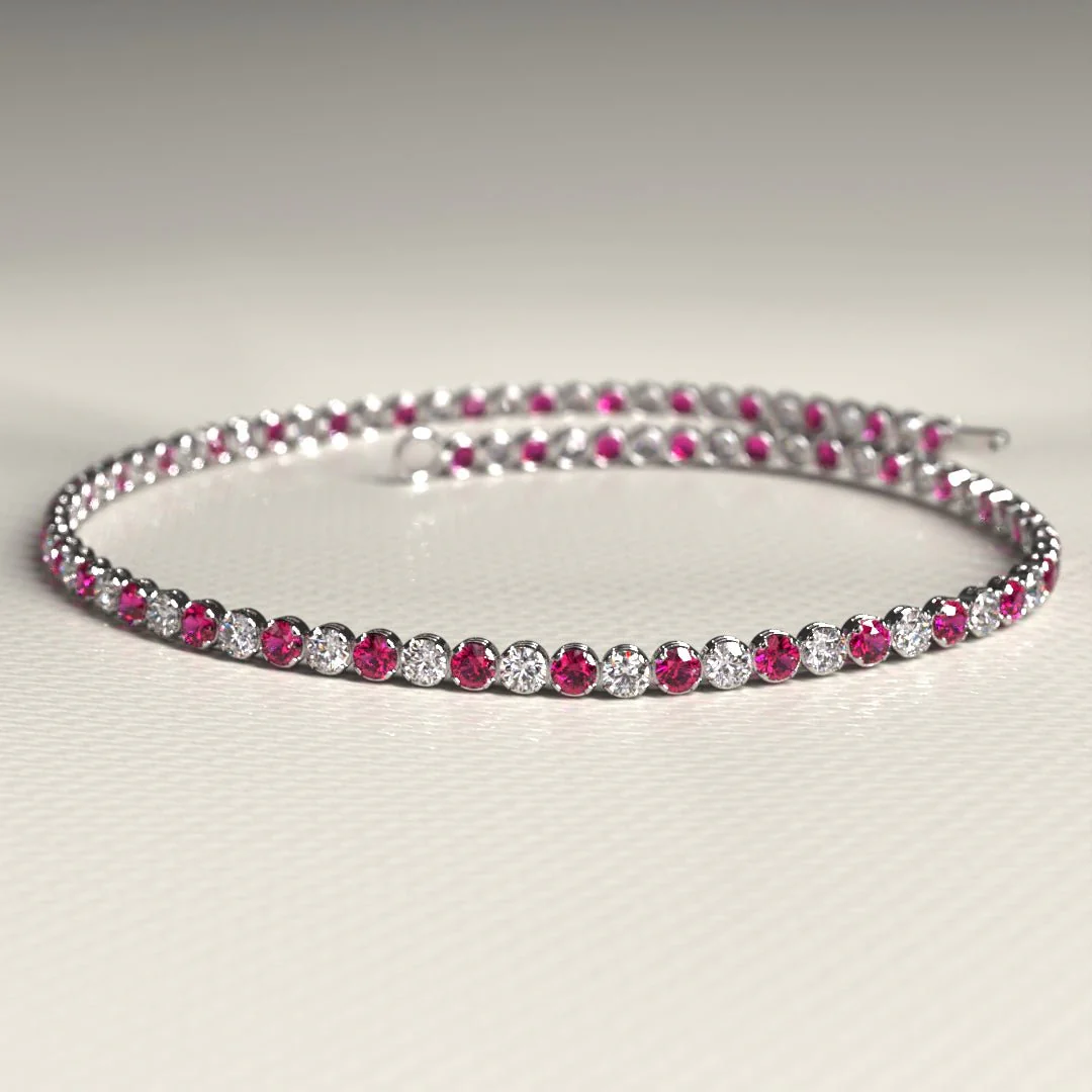 Custom Natural Ruby & Diamond Tennis Bracelet in 14K/18K Gold - Image 9