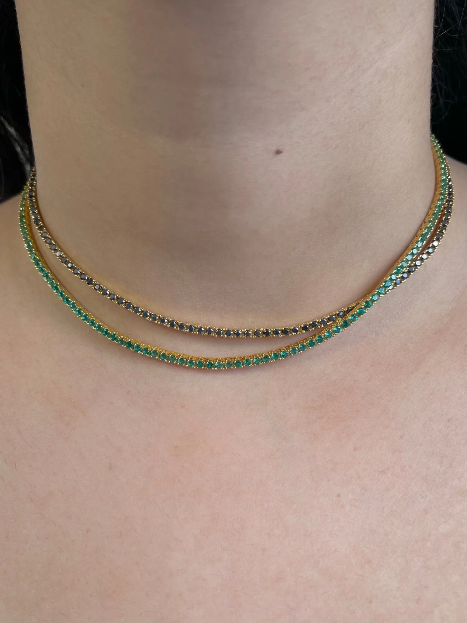 Natural Zambian Green Emerald Tennis Necklace in 14K/18K White Gold - Image 10