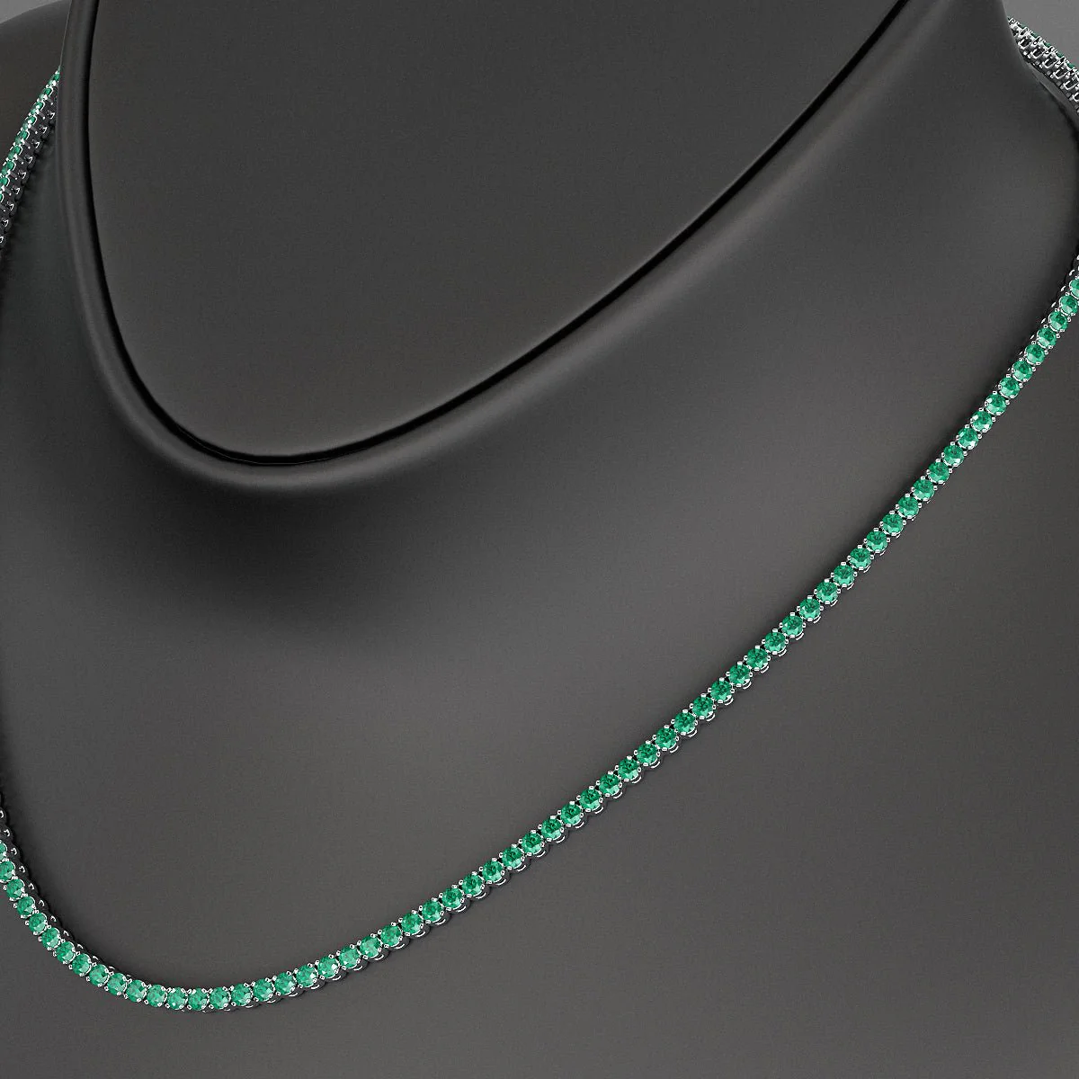 Natural Zambian Green Emerald Tennis Necklace in 14K/18K White Gold - Image 3