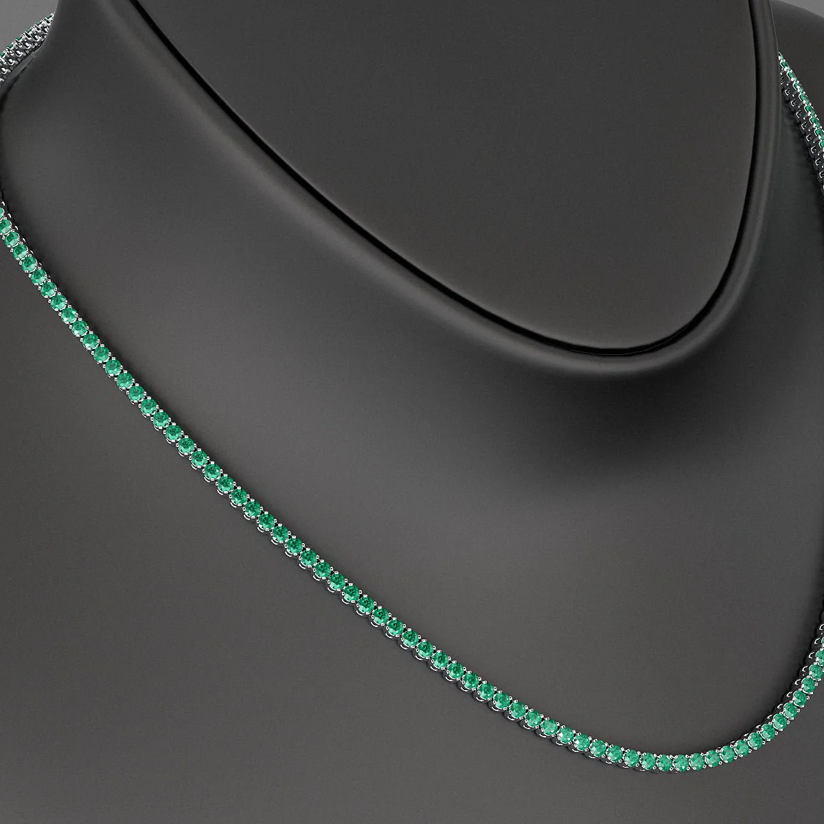 Natural Zambian Green Emerald Tennis Necklace in 14K/18K White Gold - Image 4