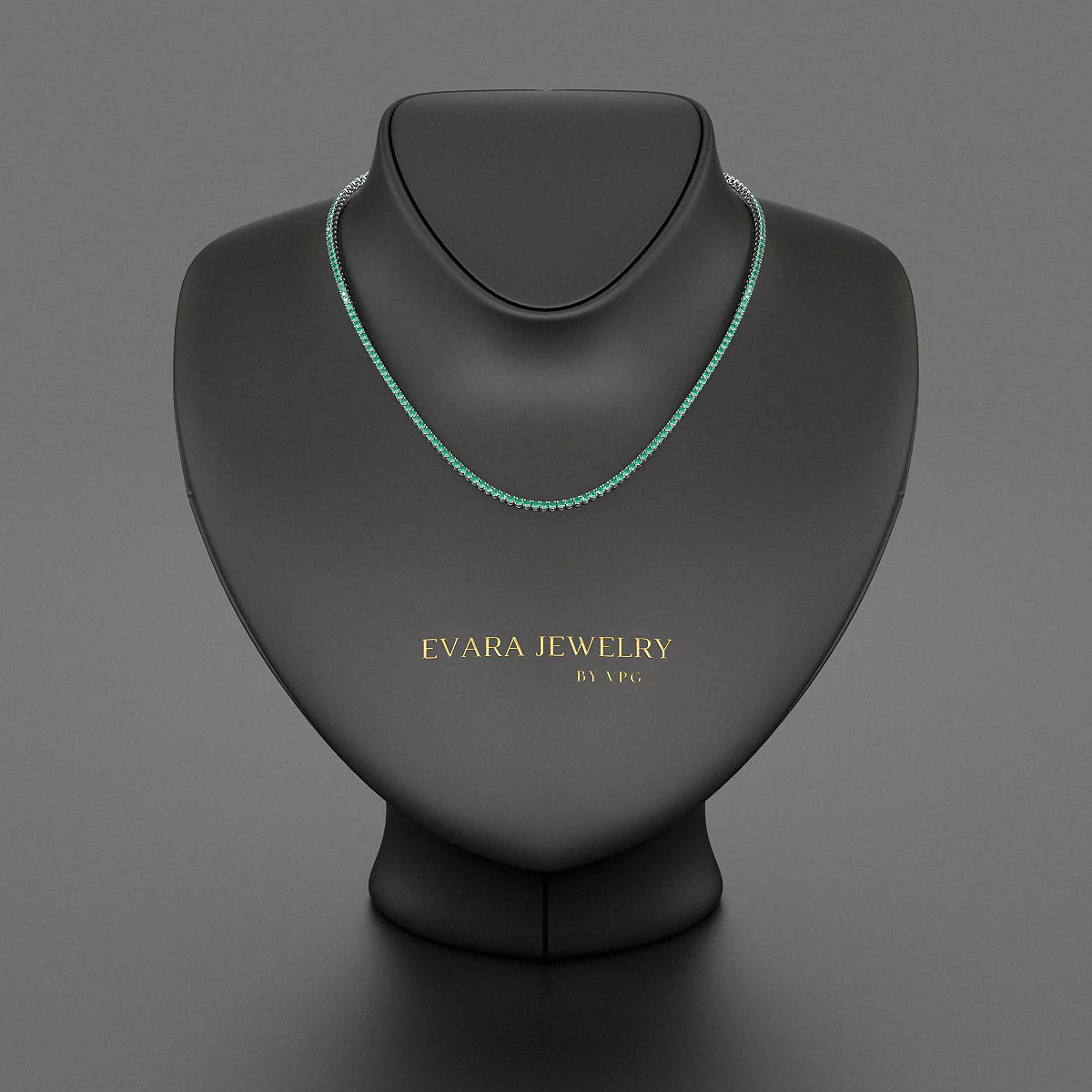 Natural Zambian Green Emerald Tennis Necklace in 14K/18K White Gold - Image 5
