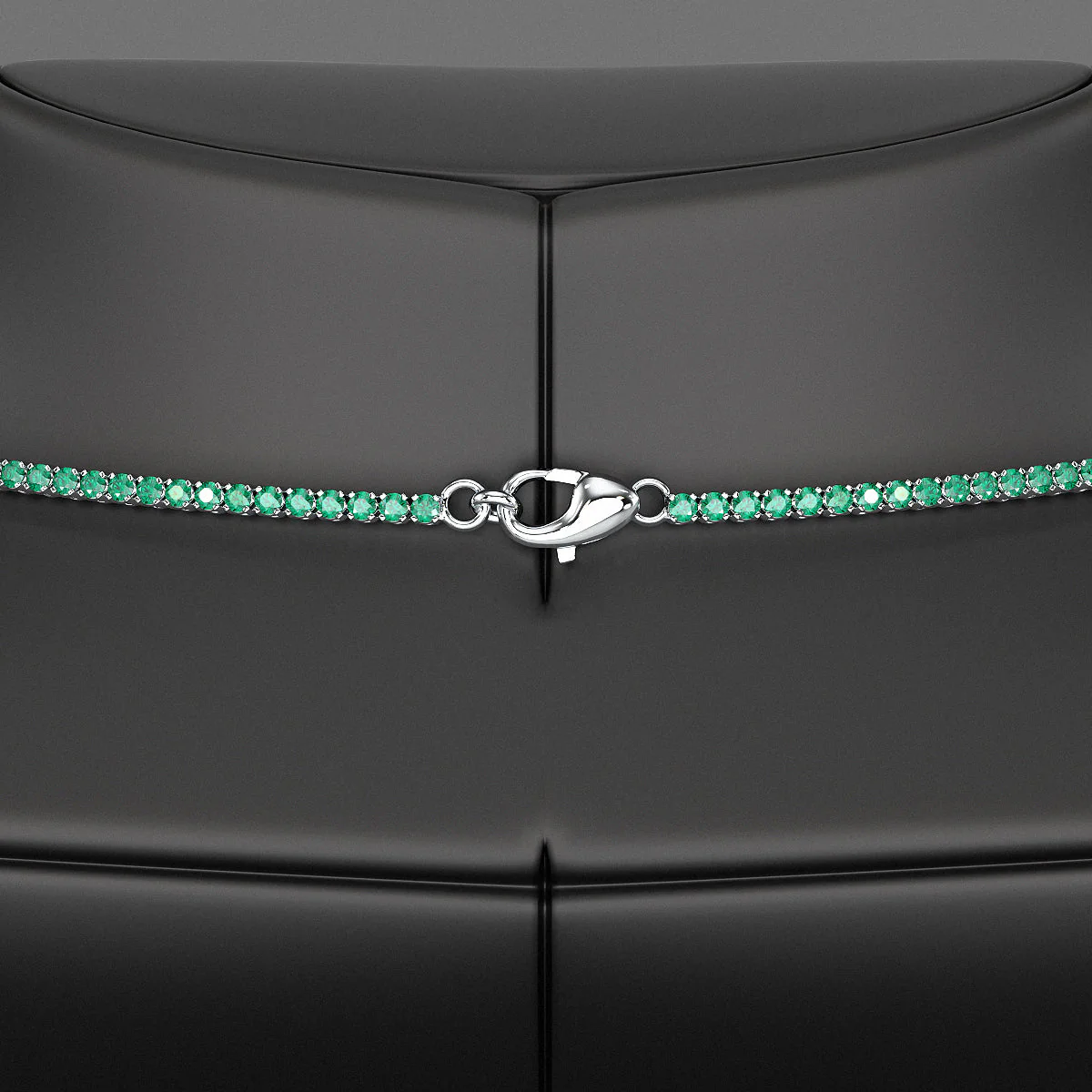 Natural Zambian Green Emerald Tennis Necklace in 14K/18K White Gold - Image 6