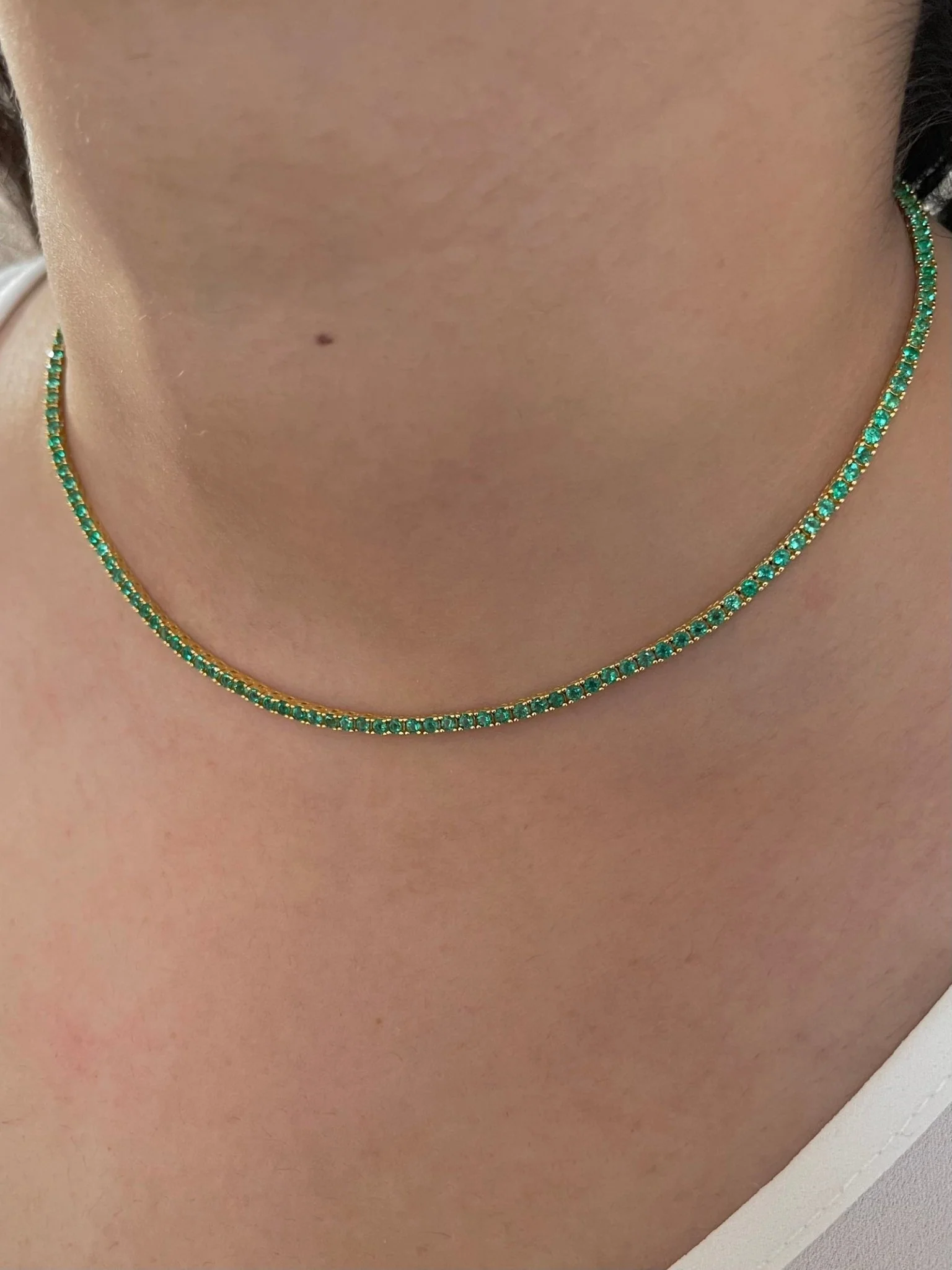 Natural Zambian Green Emerald Tennis Necklace in 14K/18K White Gold - Image 7