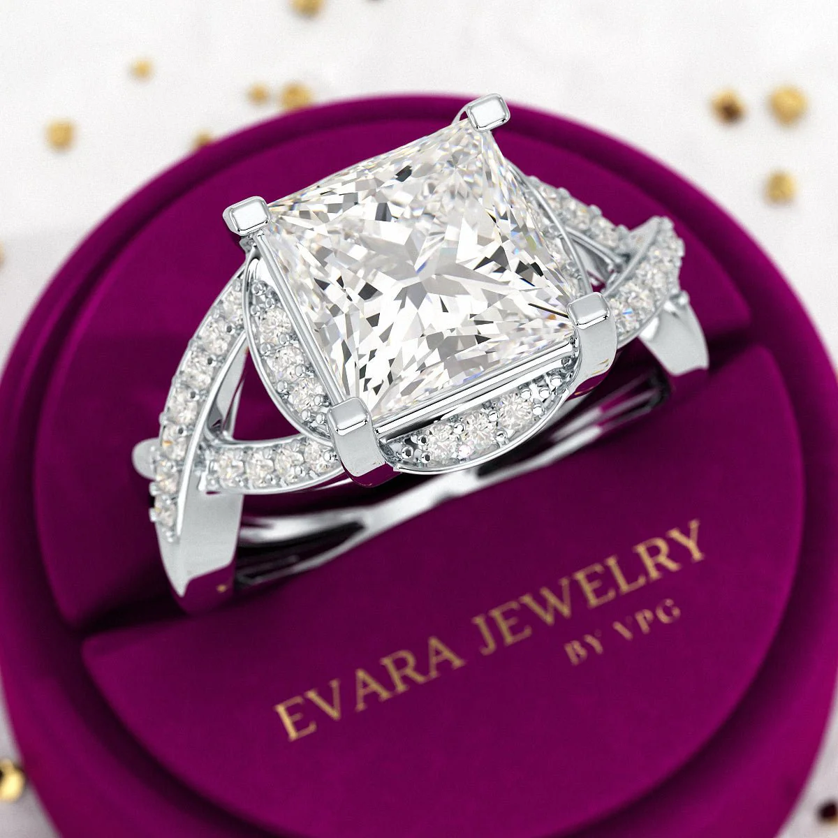 Nature Inspired 3 Carat Princess Cut Lab Grown Diamond Wedding Ring - Image 10