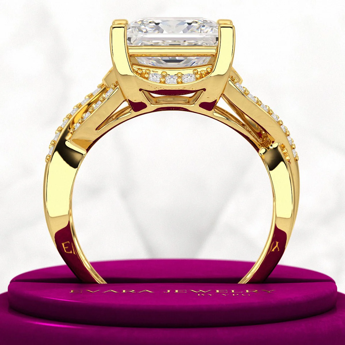 Nature Inspired 3 Carat Princess Cut Lab Grown Diamond Wedding Ring - Image 4