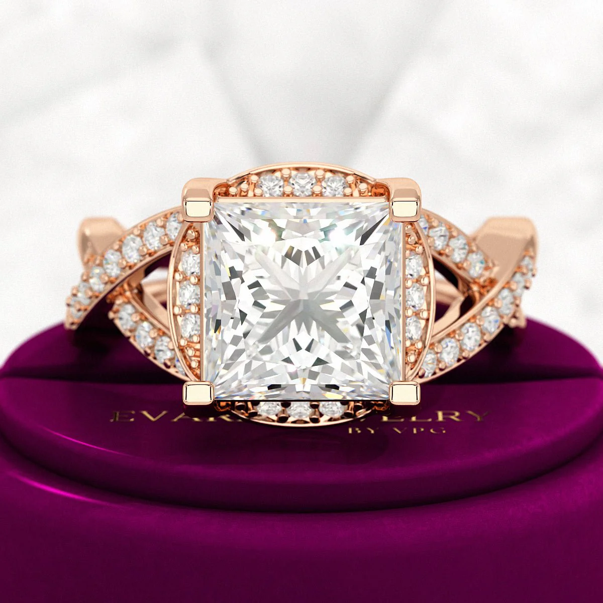 Nature Inspired 3 Carat Princess Cut Lab Grown Diamond Wedding Ring - Image 6