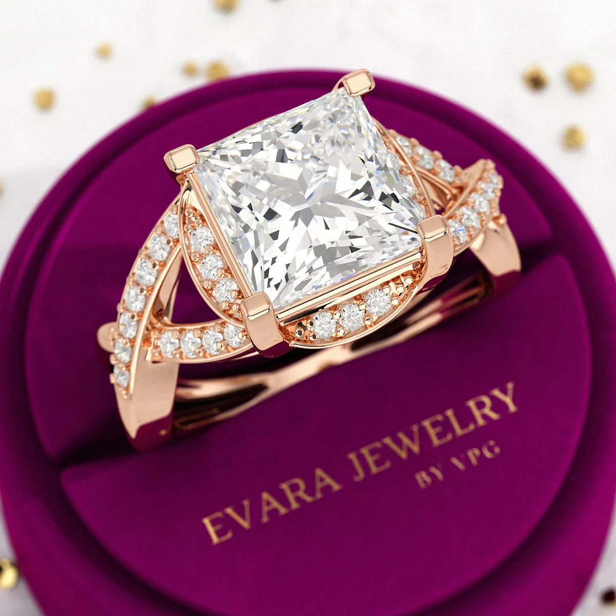 Nature Inspired 3 Carat Princess Cut Lab Grown Diamond Wedding Ring - Image 7