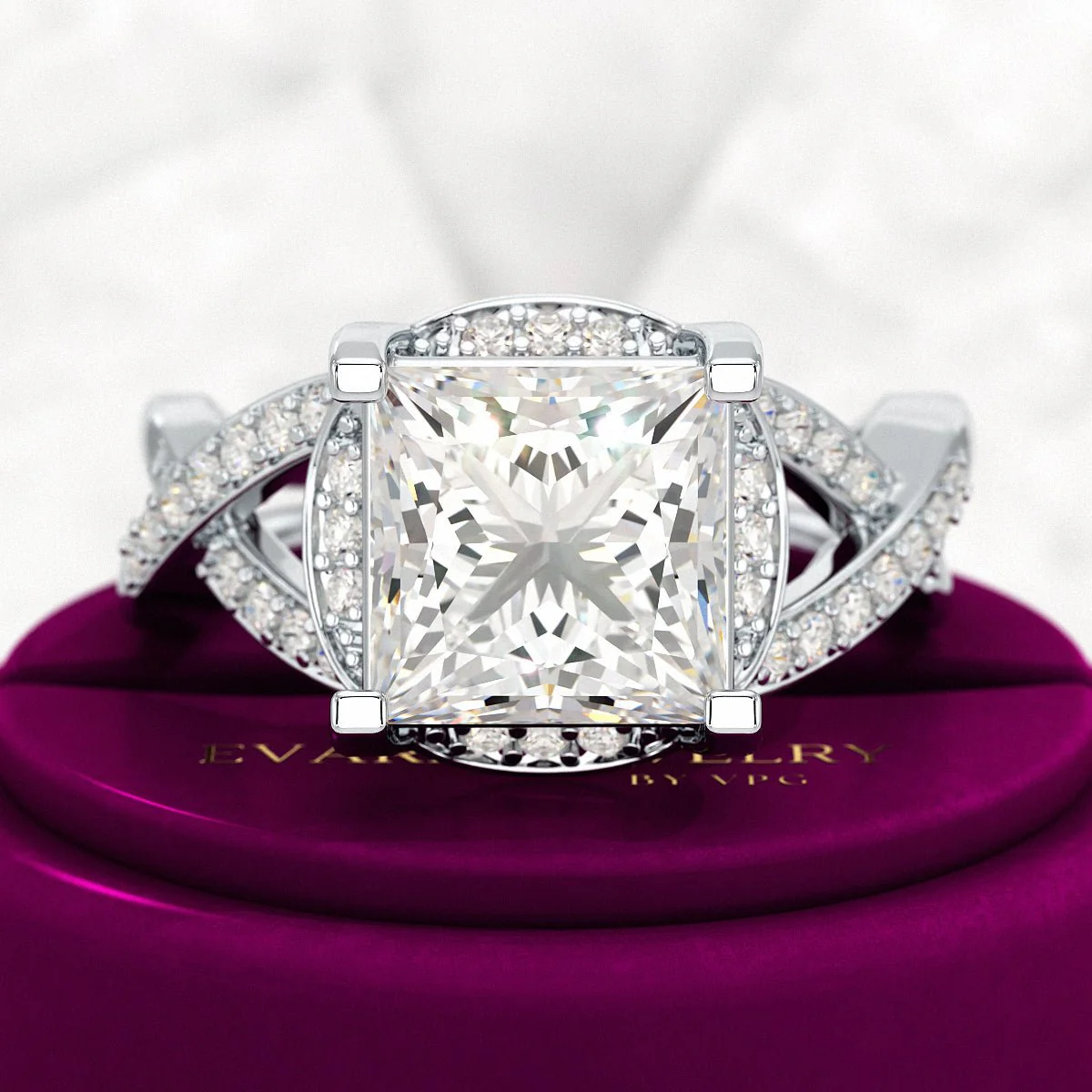 Nature Inspired 3 Carat Princess Cut Lab Grown Diamond Wedding Ring - Image 9