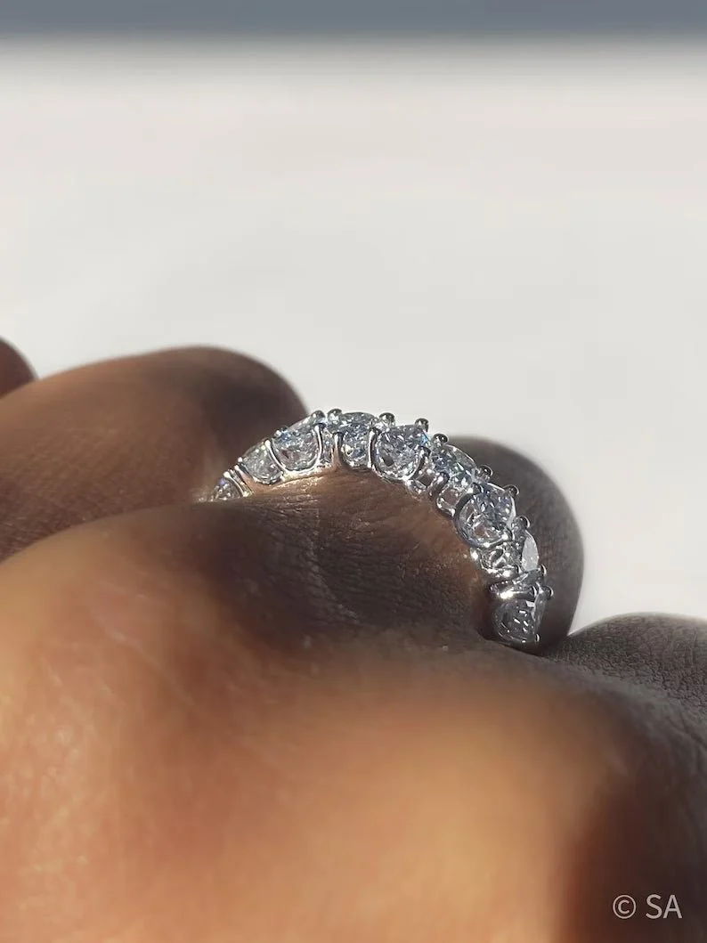 North South Pear Cut Diamond Art Deco Half Eternity Stacking Band - Image 7