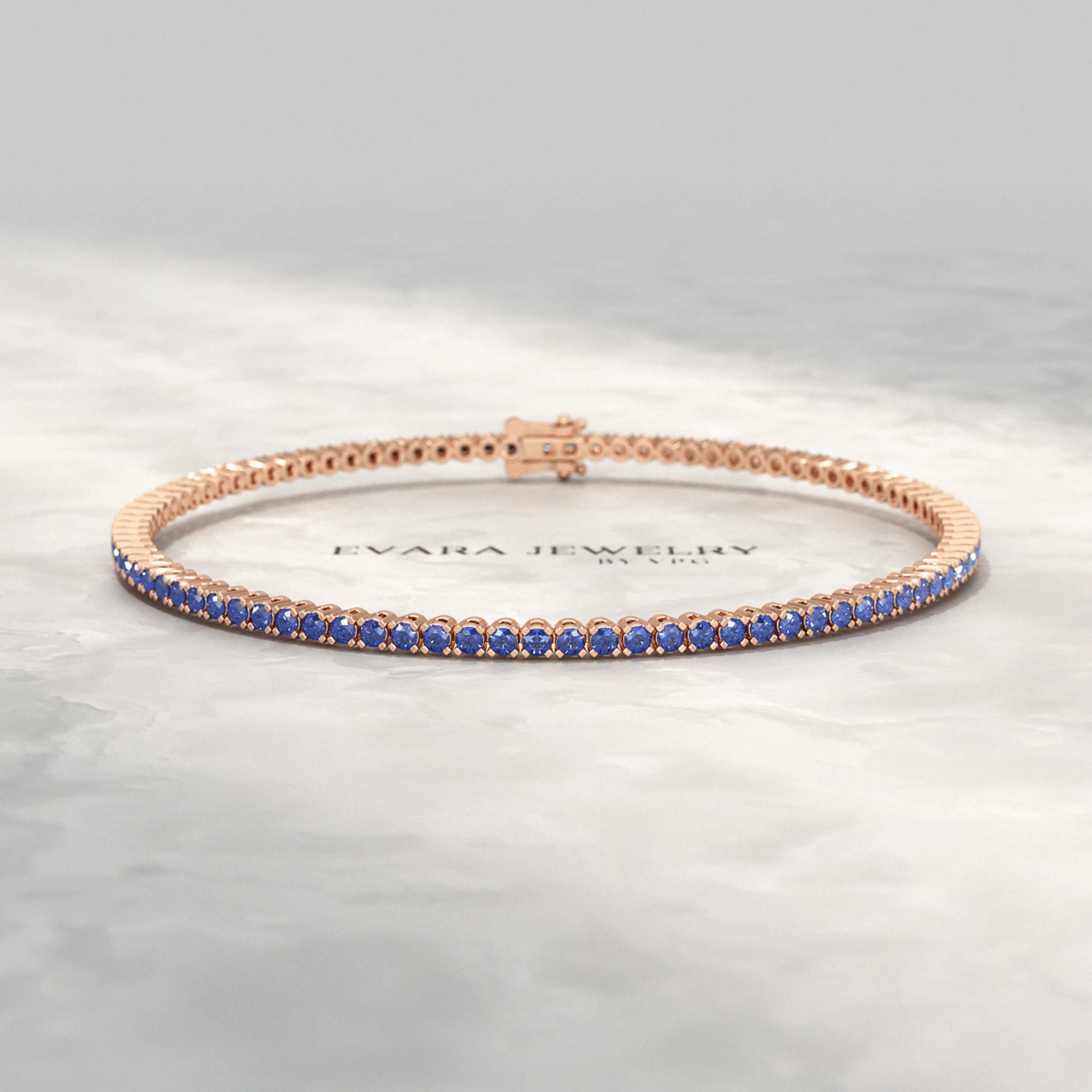 Ombre 3.14 Carats Natural Blue Sapphire Tennis Bracelet in 14K/18K Yellow Gold - Image 10