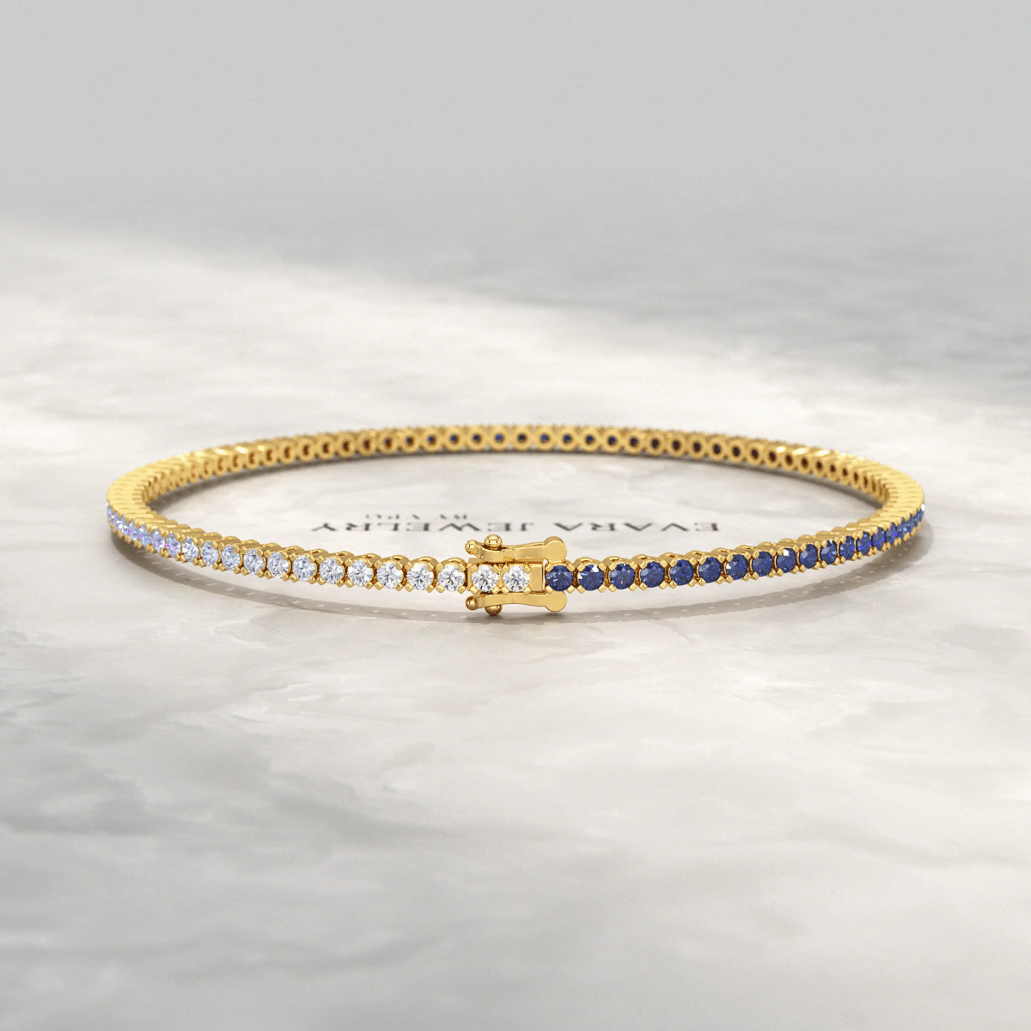 Ombre 3.14 Carats Natural Blue Sapphire Tennis Bracelet in 14K/18K Yellow Gold - Image 3