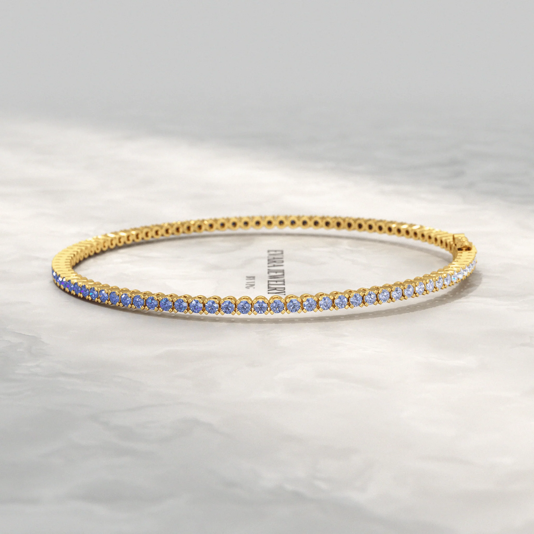 Ombre 3.14 Carats Natural Blue Sapphire Tennis Bracelet in 14K/18K Yellow Gold - Image 4