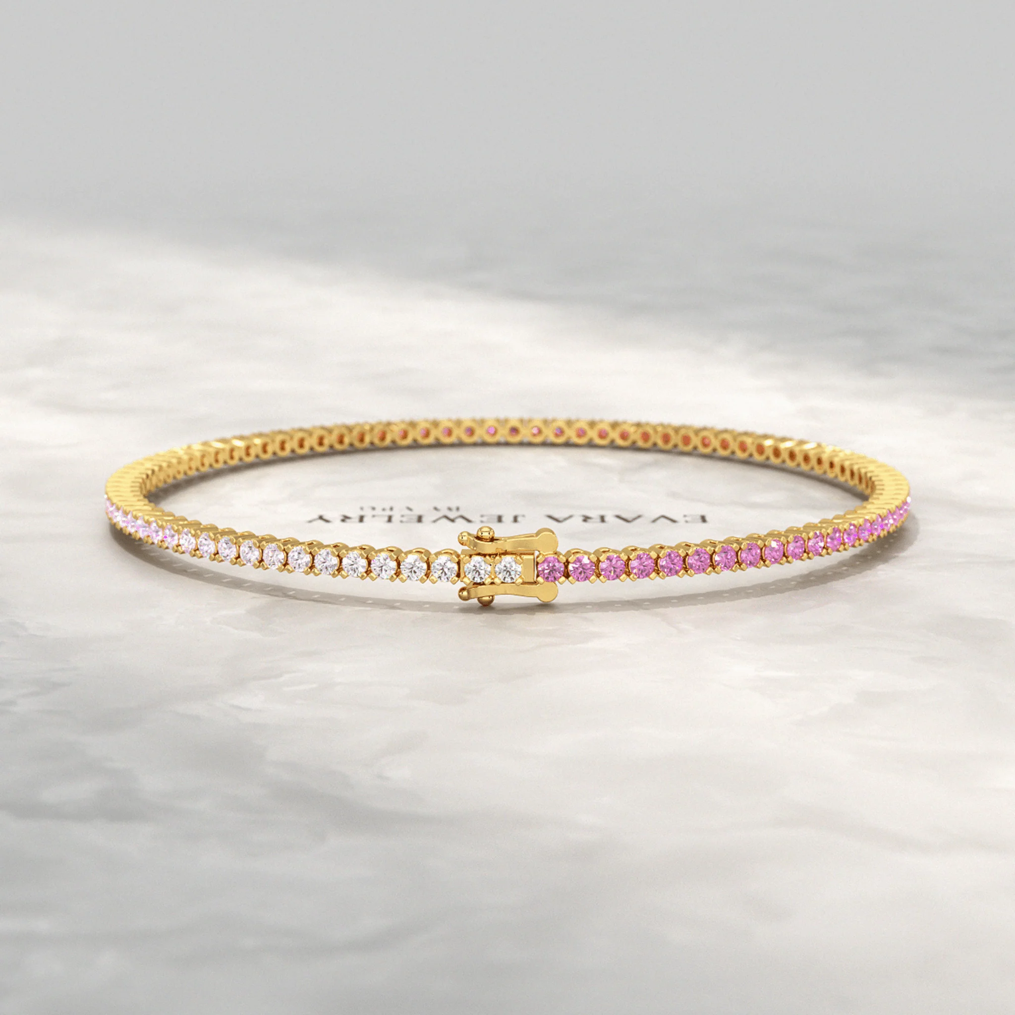 Ombre 3.24 Carats Natural Pink Sapphire Tennis Bracelet in 14K/18K White Gold - Image 3