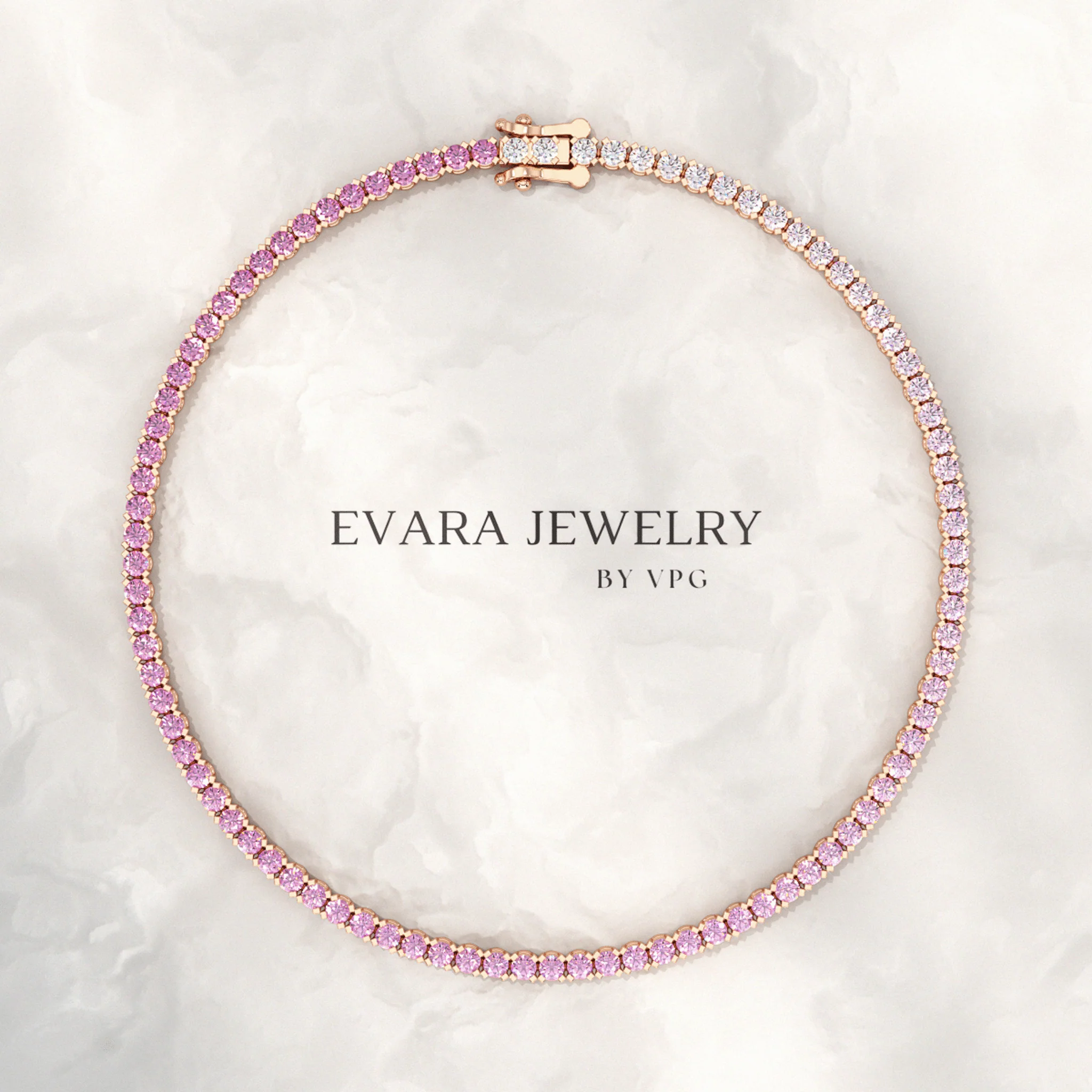 Ombre 3.24 Carats Natural Pink Sapphire Tennis Bracelet in 14K/18K White Gold - Image 4