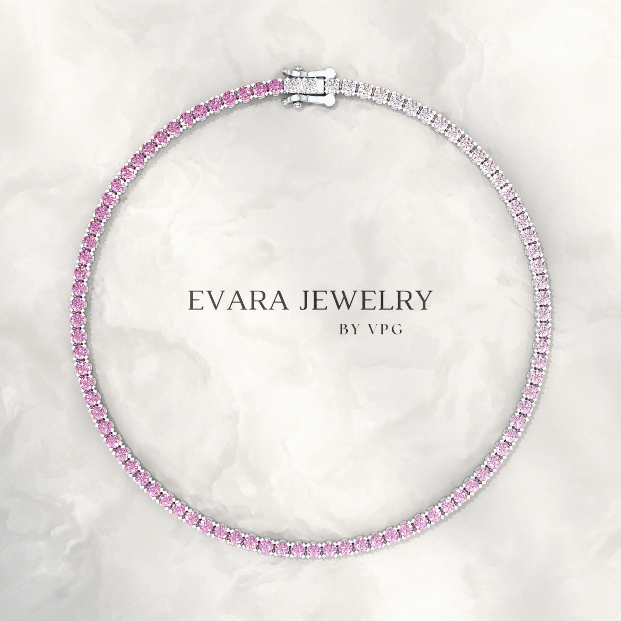 Ombre 3.24 Carats Natural Pink Sapphire Tennis Bracelet in 14K/18K White Gold - Image 6