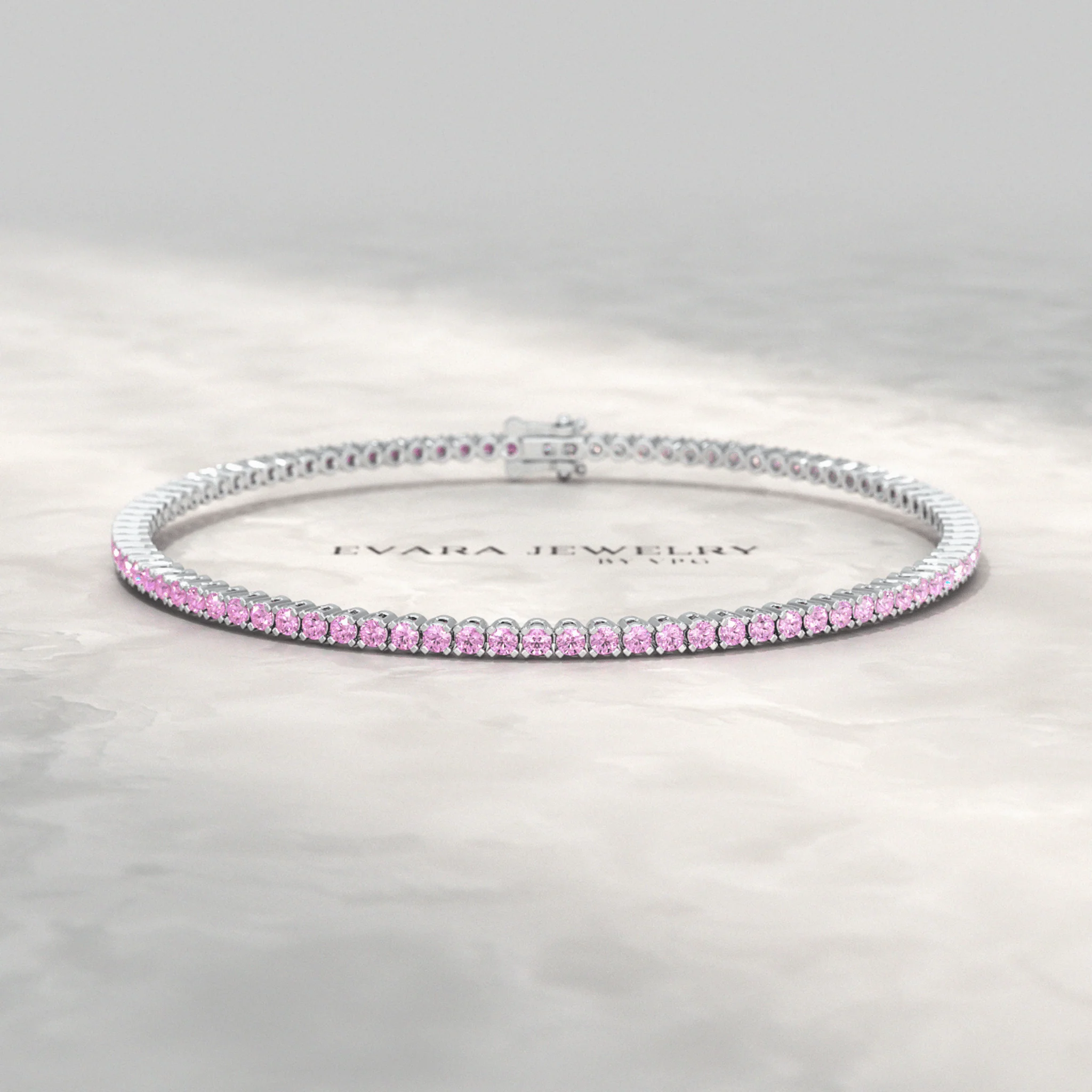 Ombre 3.24 Carats Natural Pink Sapphire Tennis Bracelet in 14K/18K White Gold - Image 7