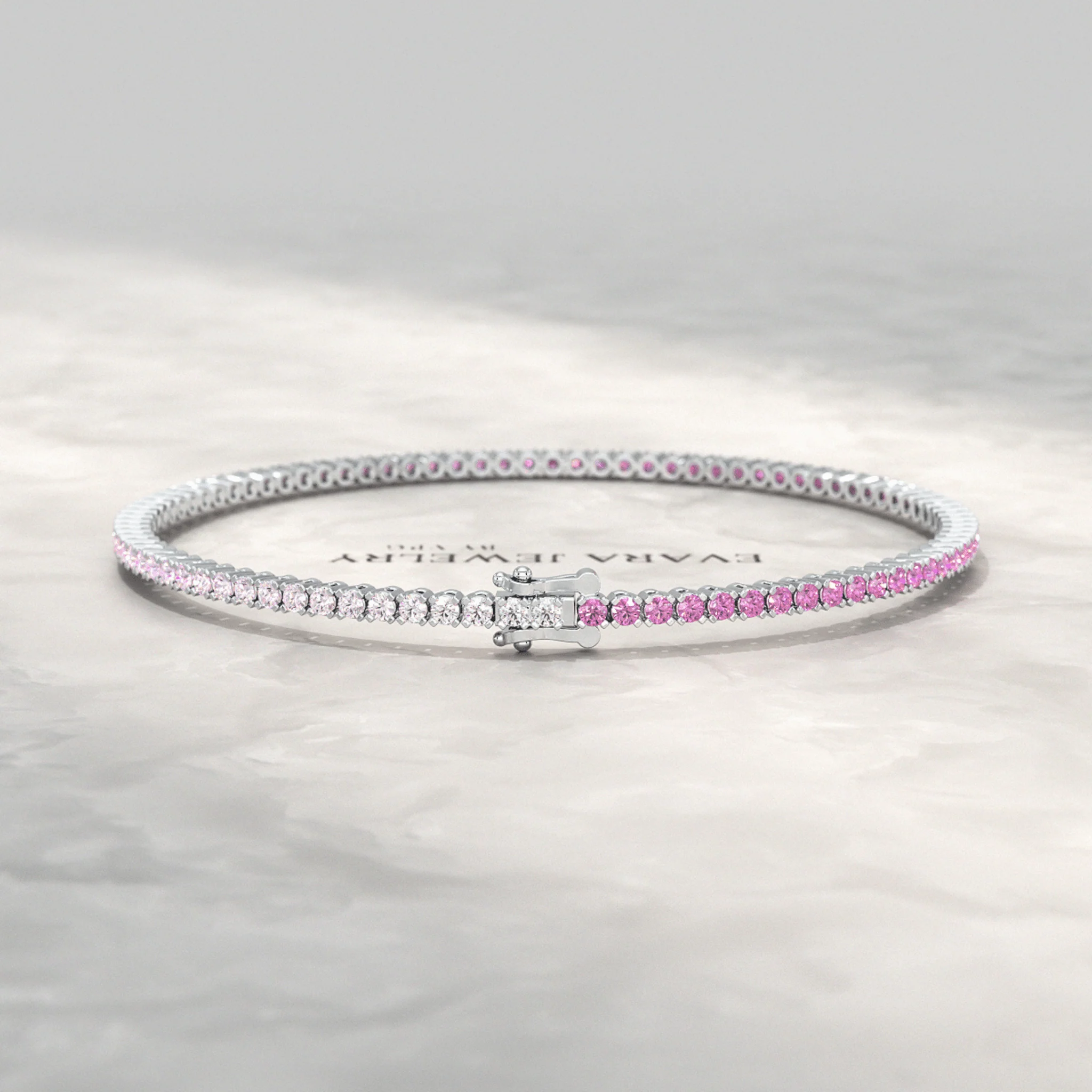 Ombre 3.24 Carats Natural Pink Sapphire Tennis Bracelet in 14K/18K White Gold - Image 9