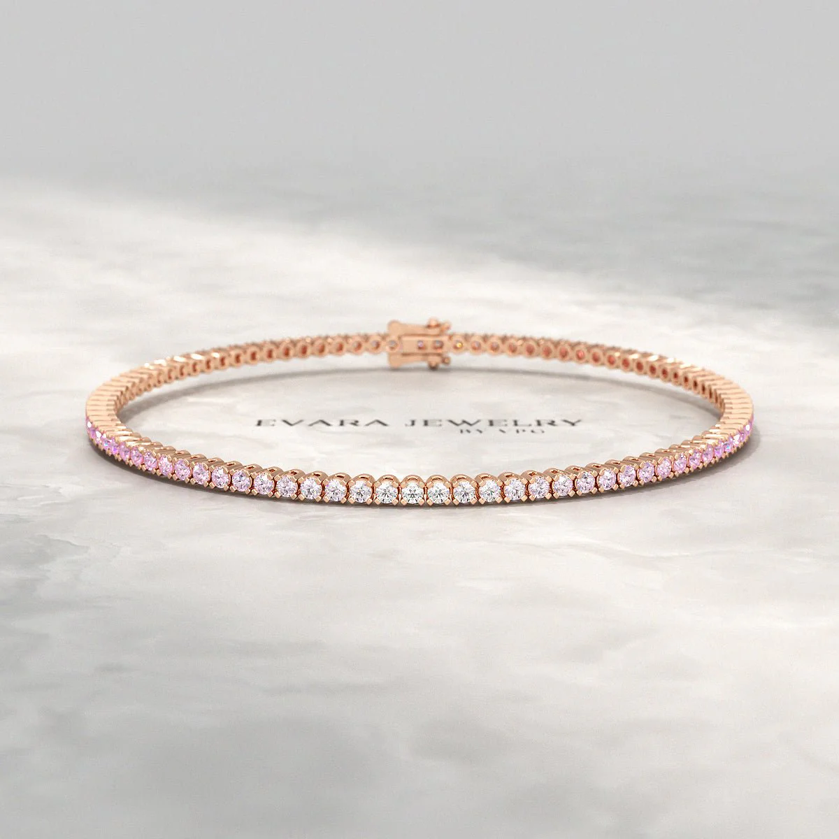 Ombre 3.28 Carats Natural Pink Sapphire Tennis Bracelet in 14K/18K Rose Gold - Image 13