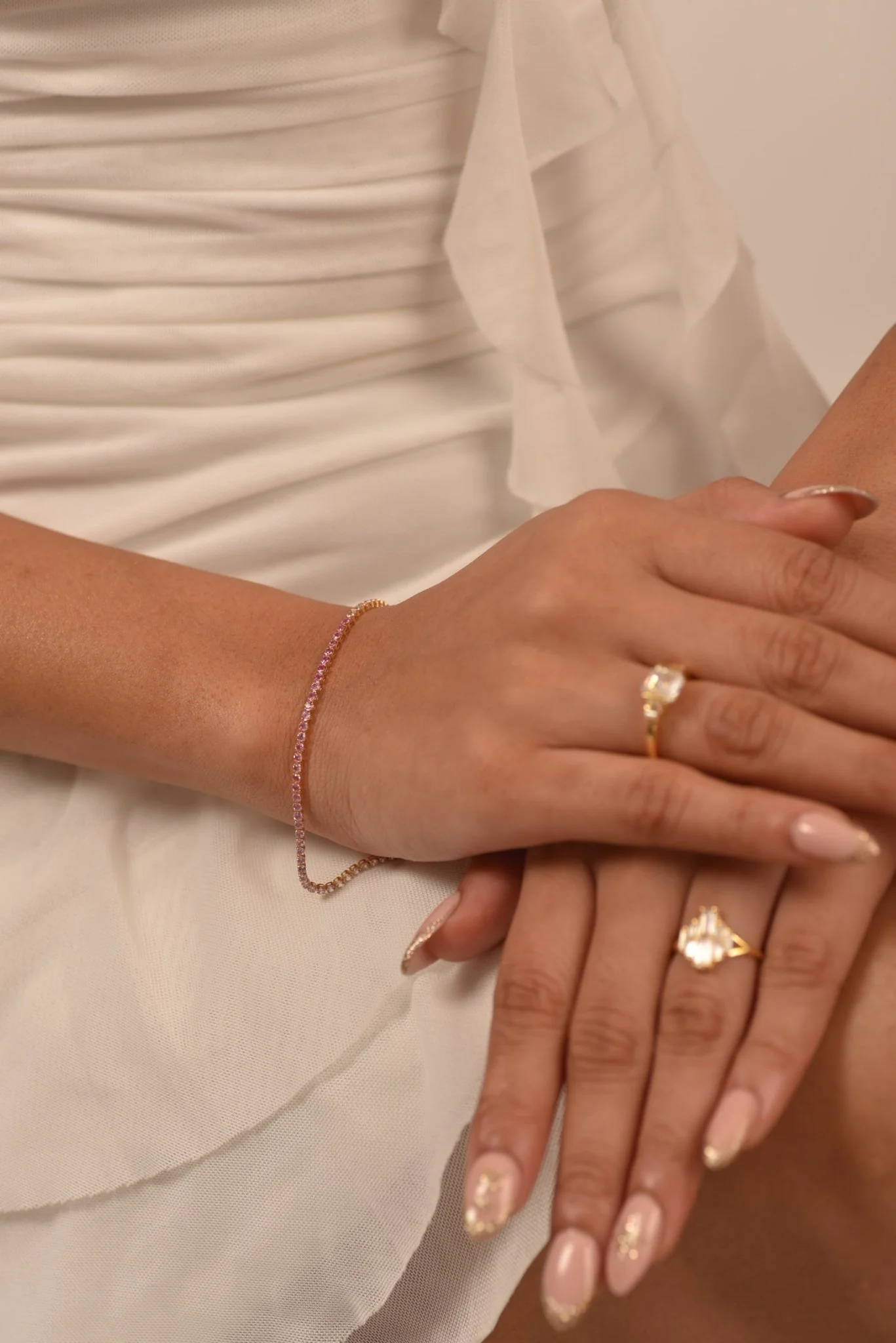 Ombre 3.28 Carats Natural Pink Sapphire Tennis Bracelet in 14K/18K Rose Gold - Image 2