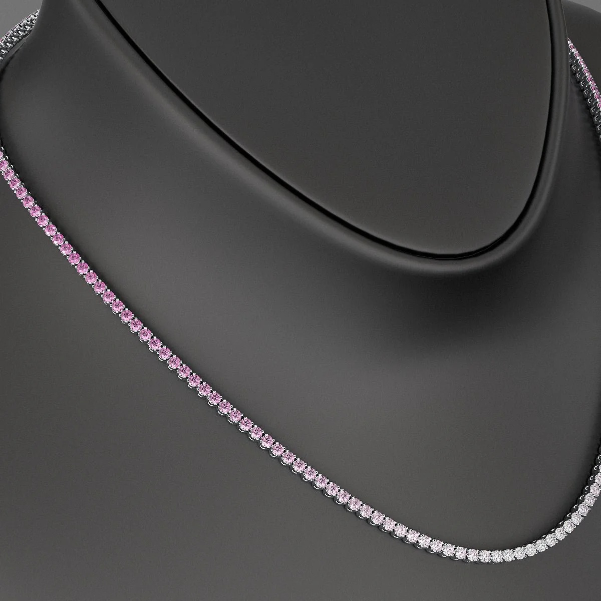 Ombre Natural Pink Sapphire Tennis Necklace in 14K/18K Gold - Image 4