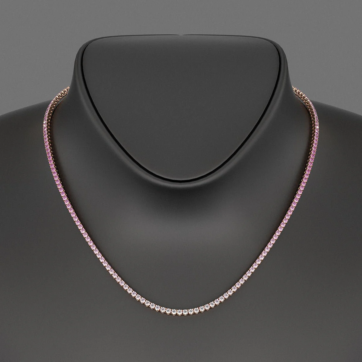 Ombre Natural Pink Sapphire Tennis Necklace in 14K/18K Gold - Image 9