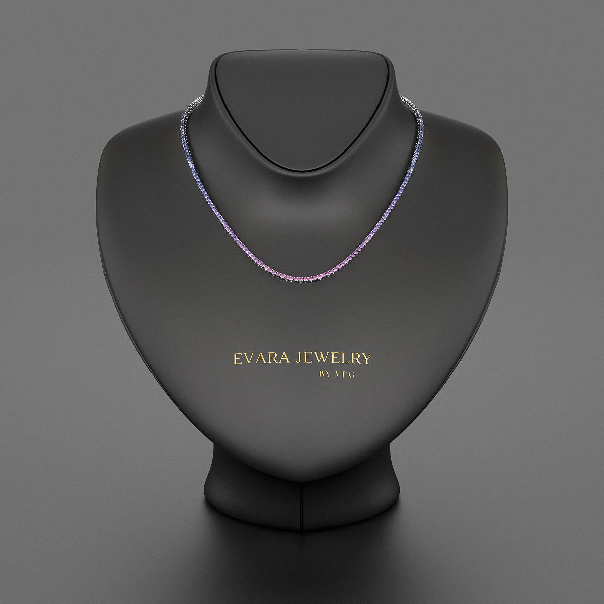 Ombre Necklace with Natural Pink Sapphire, Blue Sapphire & Amethyst in 14K/18K White Gold - Image 3