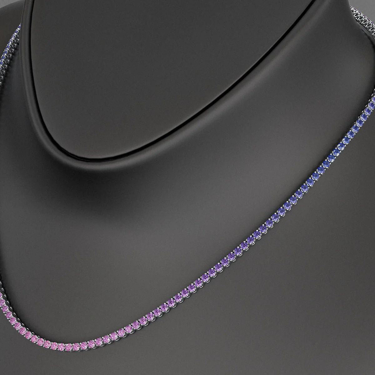 Ombre Necklace with Natural Pink Sapphire, Blue Sapphire & Amethyst in 14K/18K White Gold - Image 4