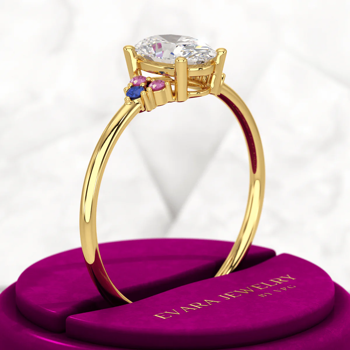 Oval CVD Diamond Engagement Ring with Natural Ruby & Sapphire - Image 4