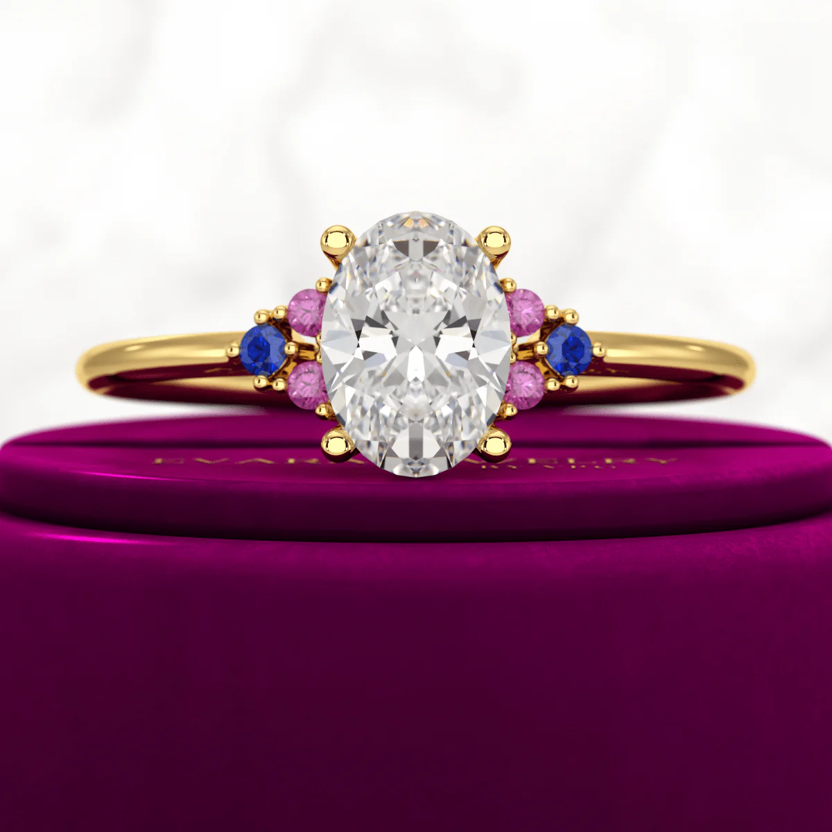 Oval CVD Diamond Engagement Ring with Natural Ruby & Sapphire - Image 5