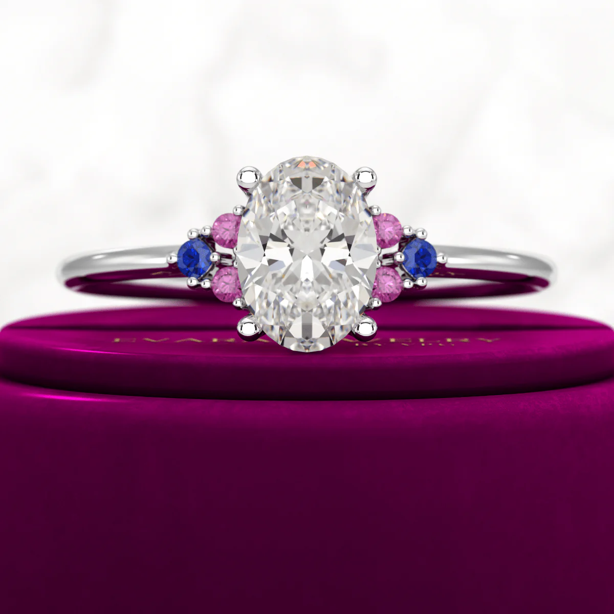 Oval CVD Diamond Engagement Ring with Natural Ruby & Sapphire - Image 8