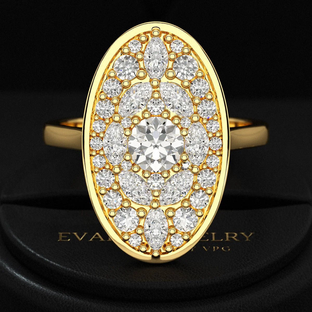Oval Shape Diamond Mosaic Proposal Ring - Image 4